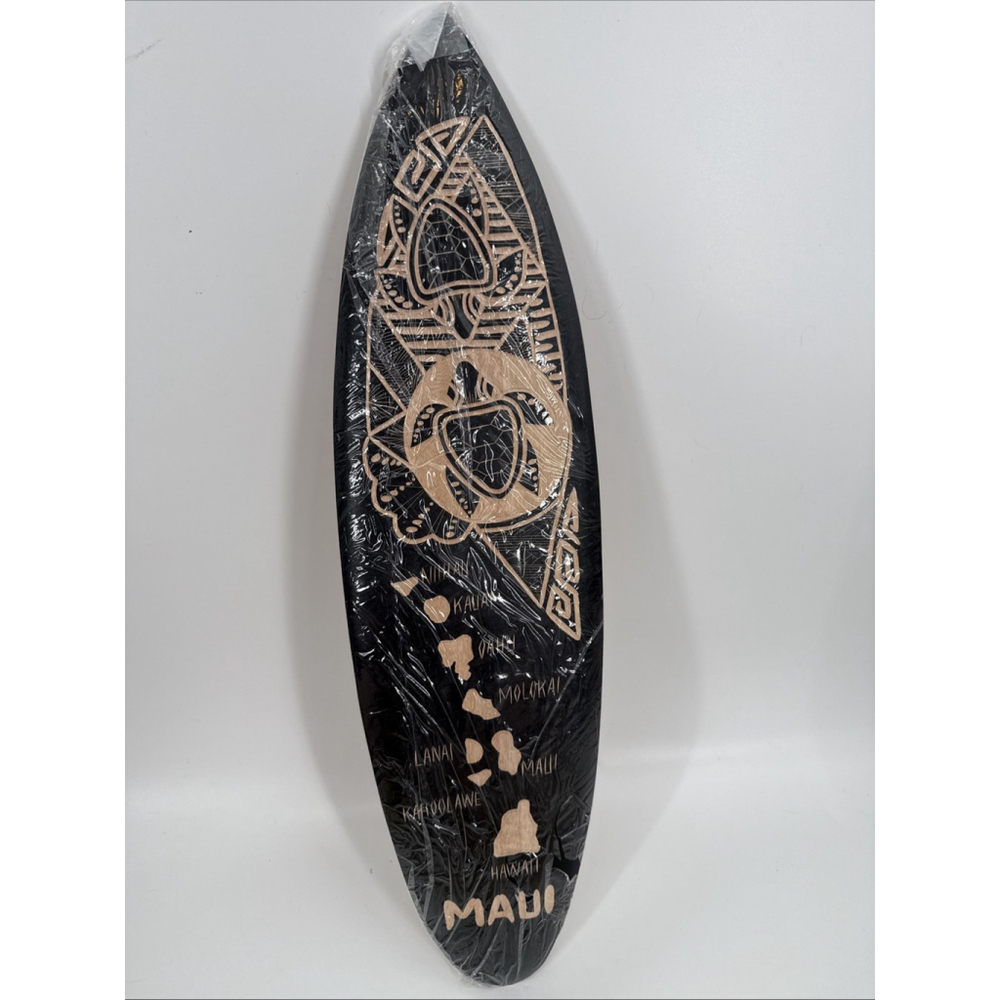 SeaTurtle Maui Tropical Tribal Surfboard Mango Wood Carving Wall Plaque 24"